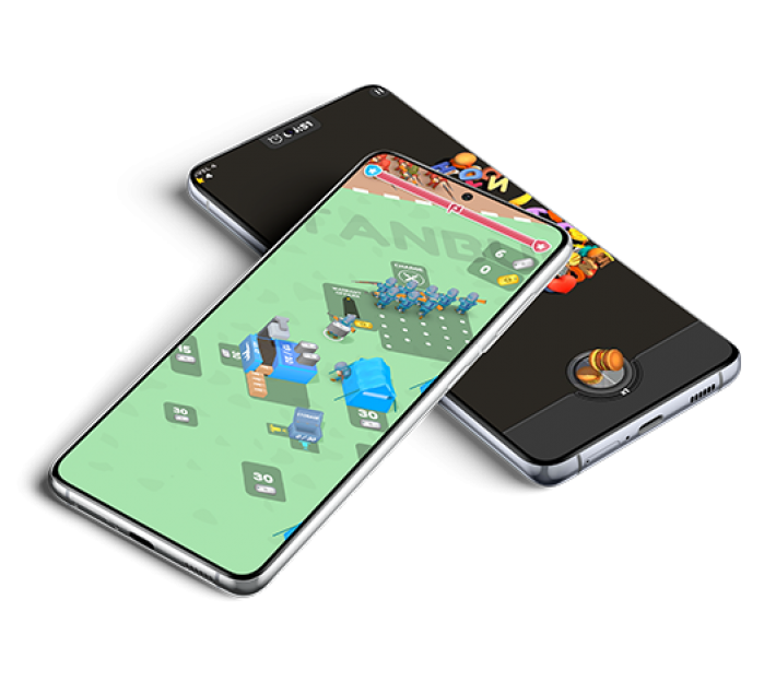 two phones on top of each other with Lion studios app showing